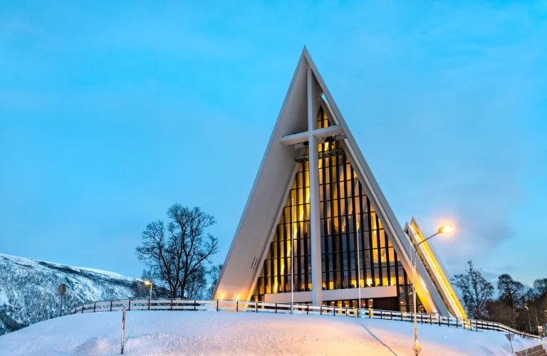 Arctic Cathedral in Tromso, Polar Norway on a winter evening