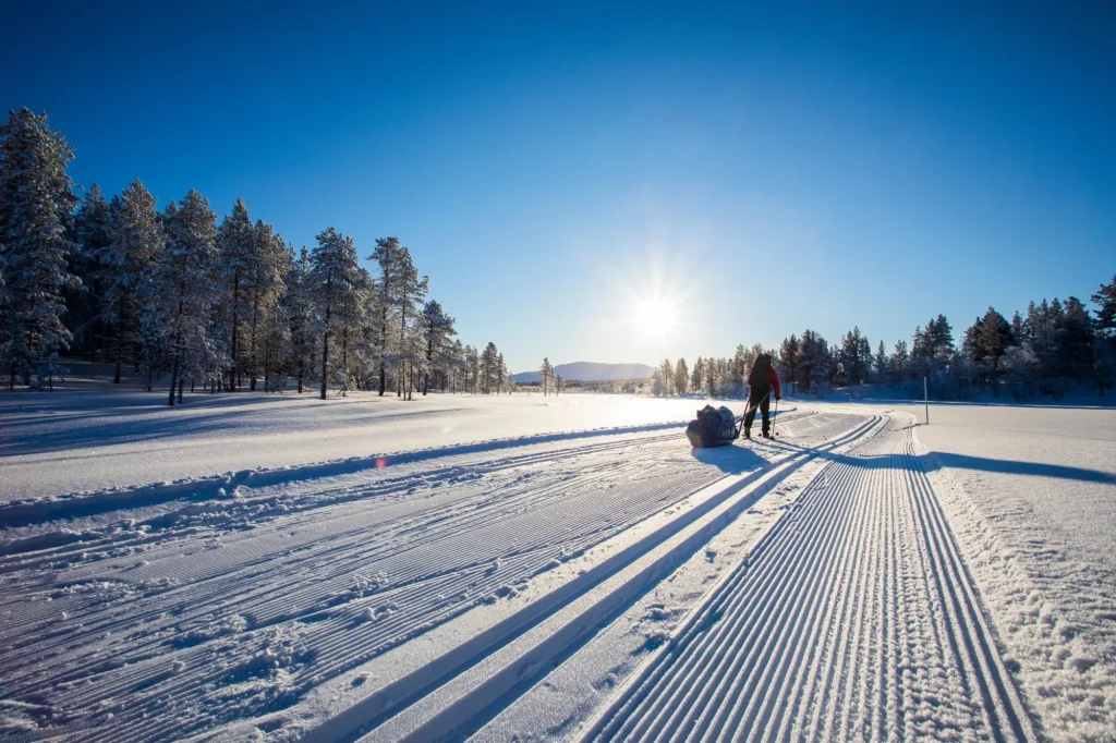Ski expedition in Pallas Yllastunturi National Park , Lapland, Finland